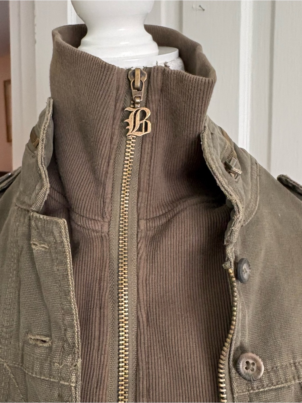 Billabong Olive Green Military Field Jacket with Gold Hardware